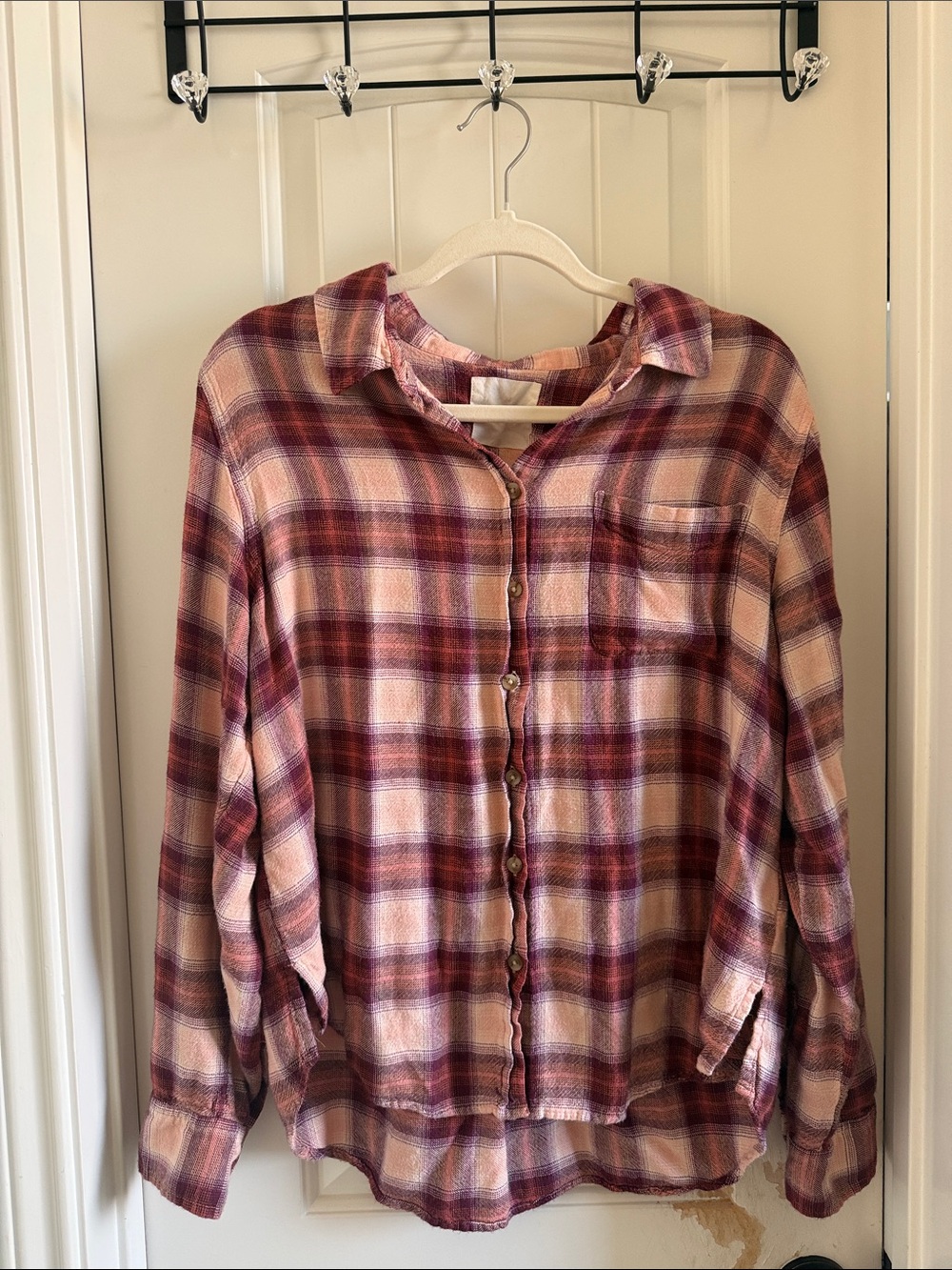 Lucky Brand Pink and Burgundy Plaid Button-Down Shirt